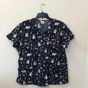 Dancing Animals Winter Wonderland Holiday Scrub Top XL